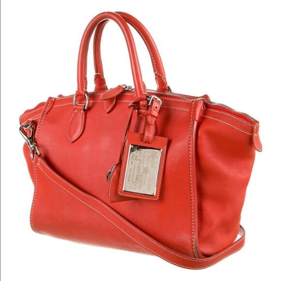 Ralph Lauren Tangerine Pebbled Leather Silver Trim "Proprietor" Satchel Hand Bag - Picture 8 of 16